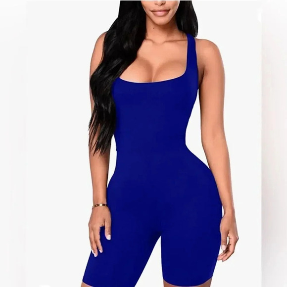 Votique Pants - Vitique Blue One Piece Shorts Romper